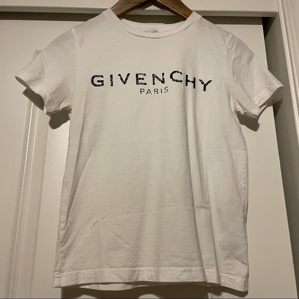 Kids white Givenchy t shirt logo monogram size 10 with black lettering unisex